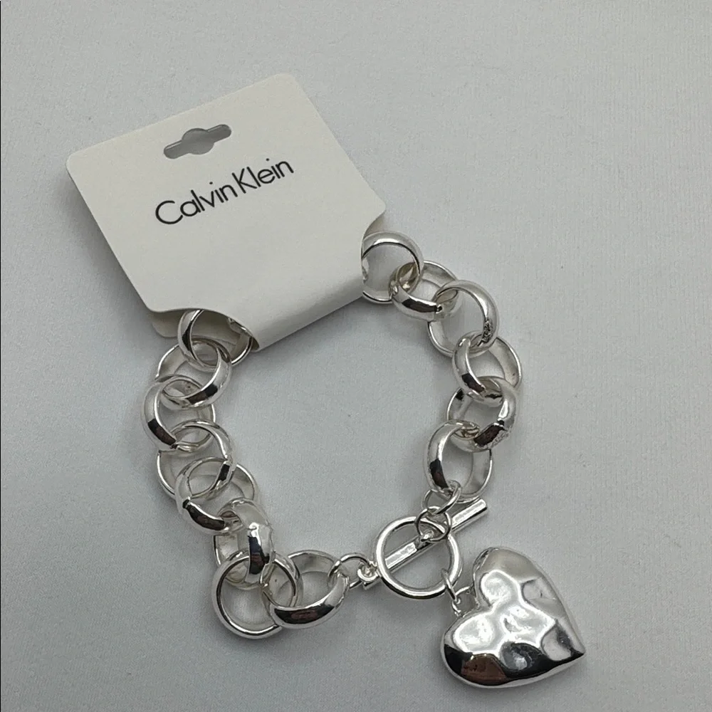 Calvin Klein Silver Chunky Chain Heart Toggle Bracelet NWT